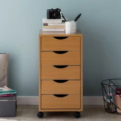 Wohnen Rollcontainer mit 5 Schubladen in Buche - Livisica
