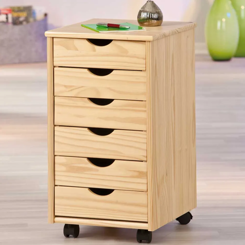 Wohnen Rollcontainer Nabrosia aus Kiefer Massivholz