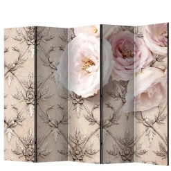 Wohnen Romantisch bedruckter Paravent mit Blüten Motiv - Benns
