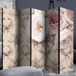 Wohnen Romantisch bedruckter Paravent mit Blüten Motiv - Benns
