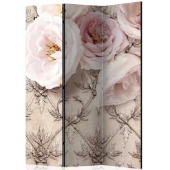 Wohnen Romantisch bedruckter Paravent mit Blüten Motiv - Benns