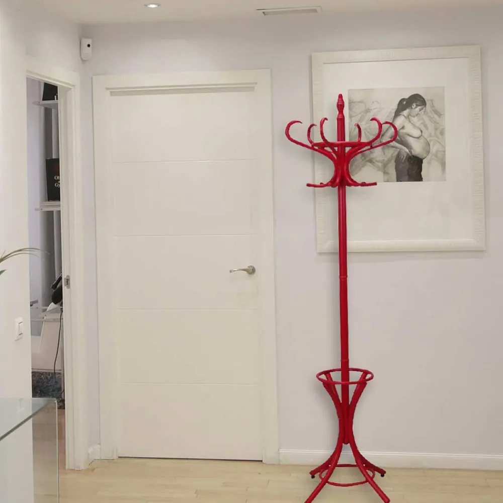 Wohnen Vintage Möbel|Kleiderständer*Roter Garderobenständer mit Schirmhalter - Taclas