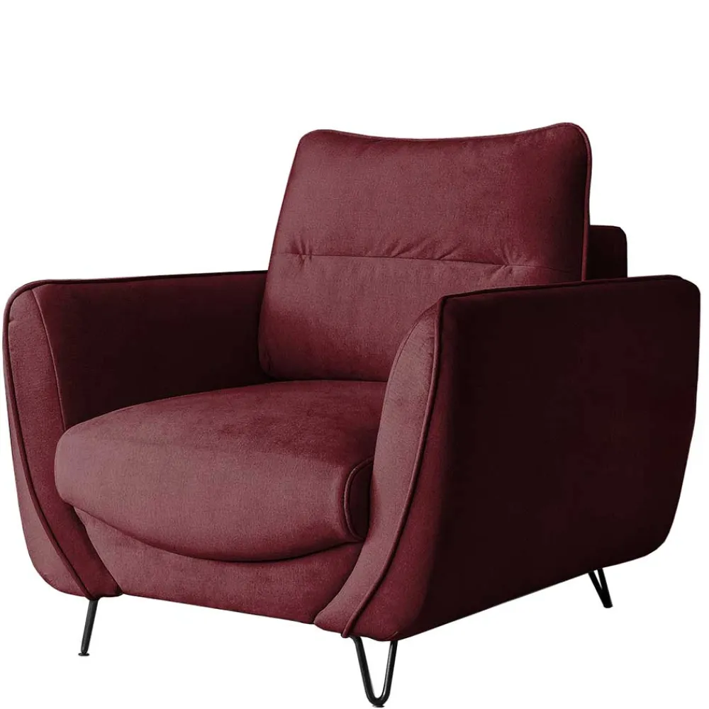 Wohnen Retro Möbel|Sessel*Roter Sessel in Bordeaux Samt - Yonella