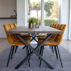 Wohnen Räuchereiche Tisch & 6 Stühle - Alouis (siebenteilig)