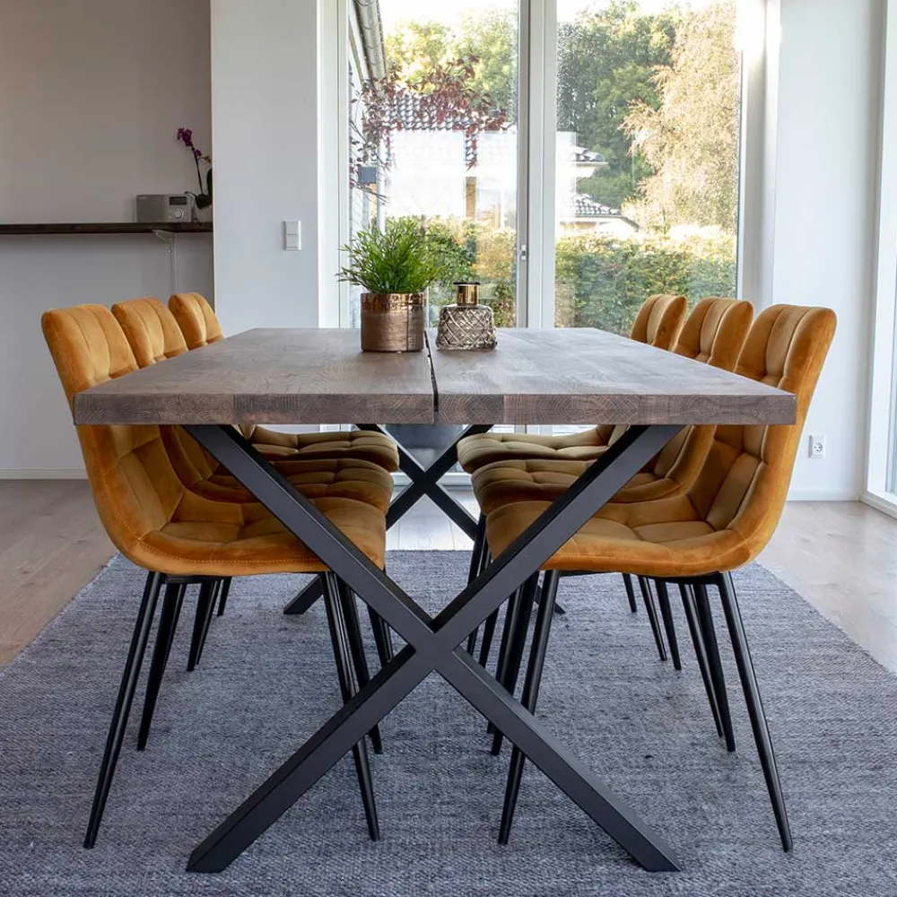 Wohnen Räuchereiche Tisch & 6 Stühle - Alouis (siebenteilig)