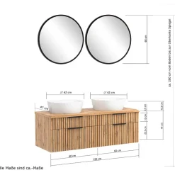 Wohnen Glasmöbel|Badezimmer Komplett*Runde Bad-Lichtspiegel & 2er Waschtisch - Crystoga (dreiteilig)