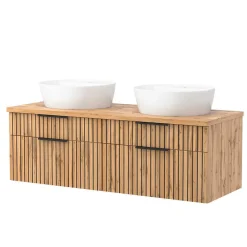 Wohnen Glasmöbel|Badezimmer Komplett*Runde Bad-Lichtspiegel & 2er Waschtisch - Crystoga (dreiteilig)