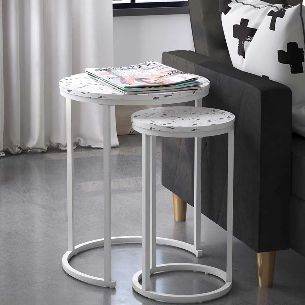 Wohnen Telefontische*Runde Beistelltische in Terrazzo Optik - Genns (zweiteilig)