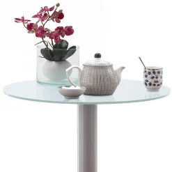 Wohnen Runder Bartisch mit weißer Glasplatte Shaky & Edelstahlfuß