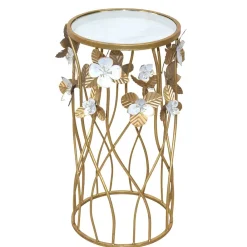 Wohnen Couchtisch|Landhausmöbel*Runder Beistelltisch aus Spiegelglas & Metall - Nycholo