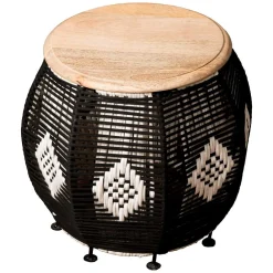 Wohnen Rattanmöbel*Runder Beistelltisch mit Kordel Geflecht Gestell - Medinus