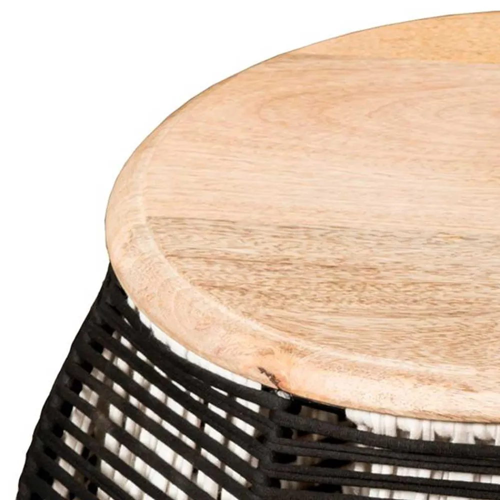 Wohnen Rattanmöbel*Runder Beistelltisch mit Kordel Geflecht Gestell - Medinus