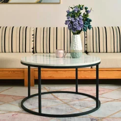 Wohnen Tische|Couchtisch*Runder Design Couchtisch mit Marmorplatte - Ciliuma