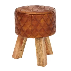 Wohnen Sessel & Hocker|Barhocker*Runder Echtleder Hocker mit drei Holzfüßen - Morian