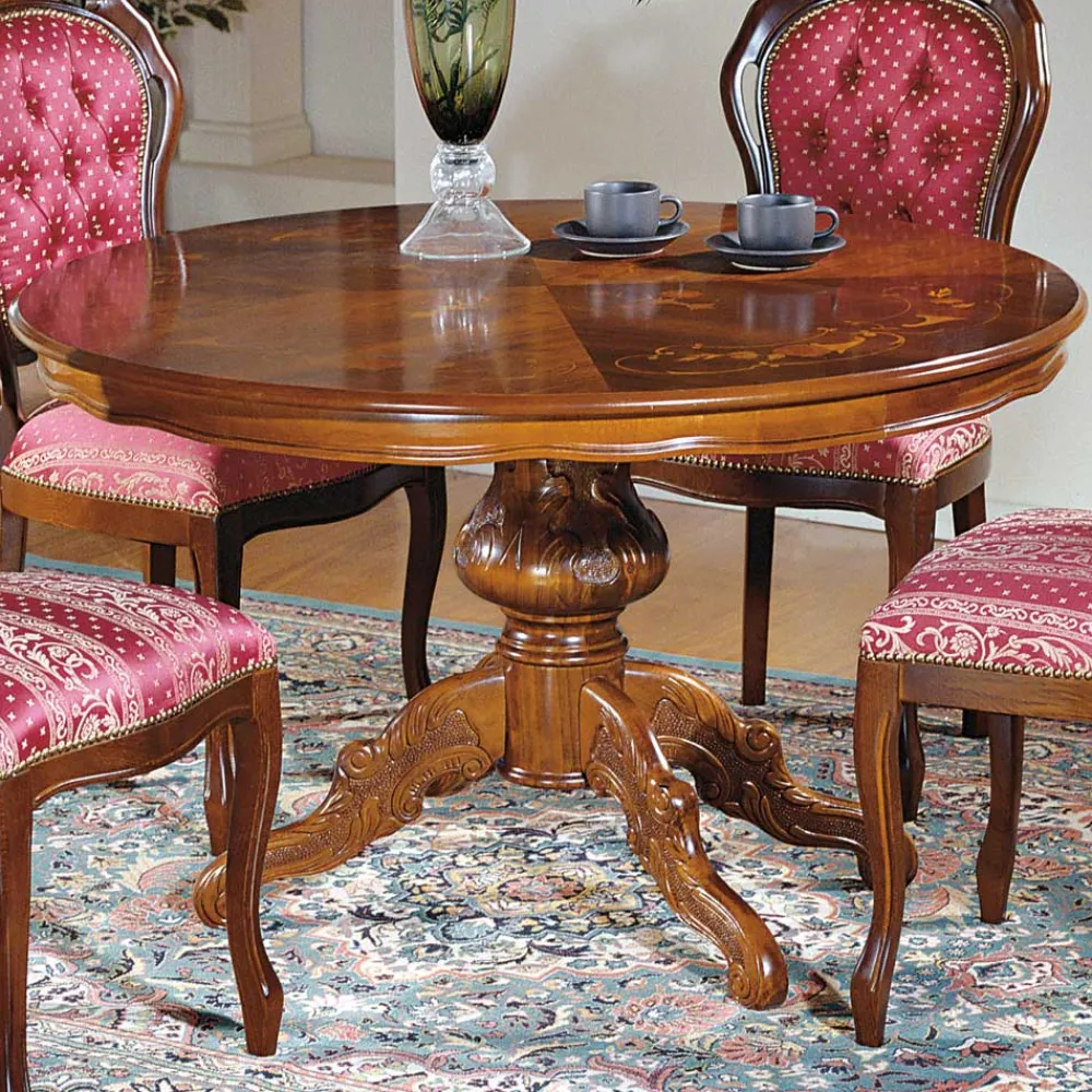 Wohnen Barock Möbel|Küchentische*Runder Esstisch im Barockstil Magari mit Nussbaum Furnier