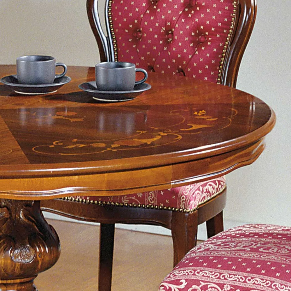 Wohnen Barock Möbel|Küchentische*Runder Esstisch im Barockstil Magari mit Nussbaum Furnier