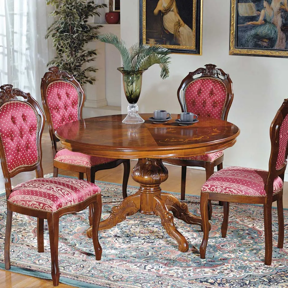 Wohnen Barock Möbel|Küchentische*Runder Esstisch im Barockstil Magari mit Nussbaum Furnier