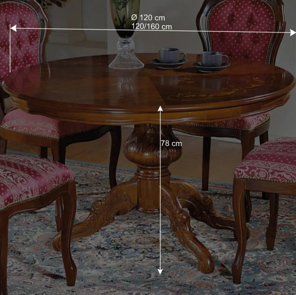 Wohnen Barock Möbel|Küchentische*Runder Esstisch im Barockstil Magari mit Nussbaum Furnier