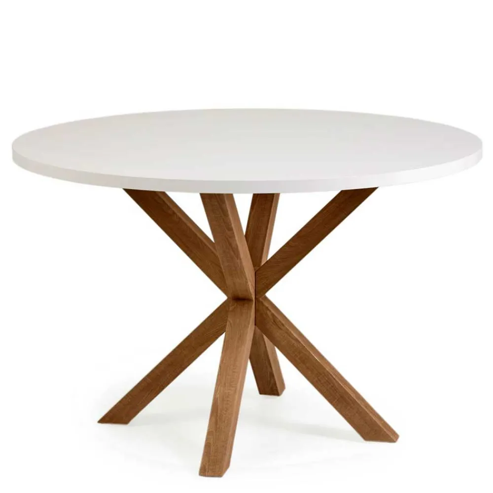 Wohnen Esszimmertische|Tische*Runder Esstisch in Weiß & Holzoptik Natur - Maggio