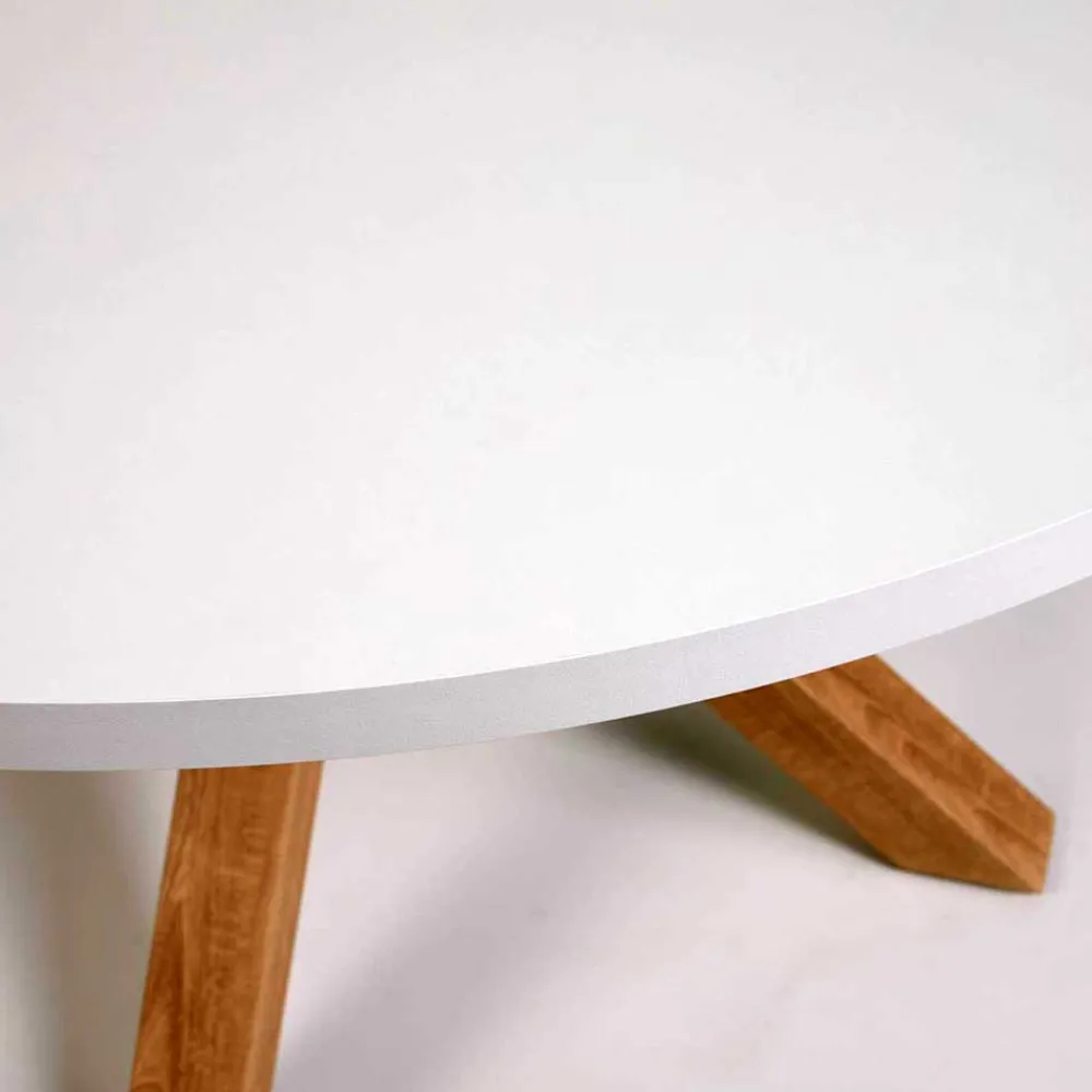 Wohnen Esszimmertische|Tische*Runder Esstisch in Weiß & Holzoptik Natur - Maggio