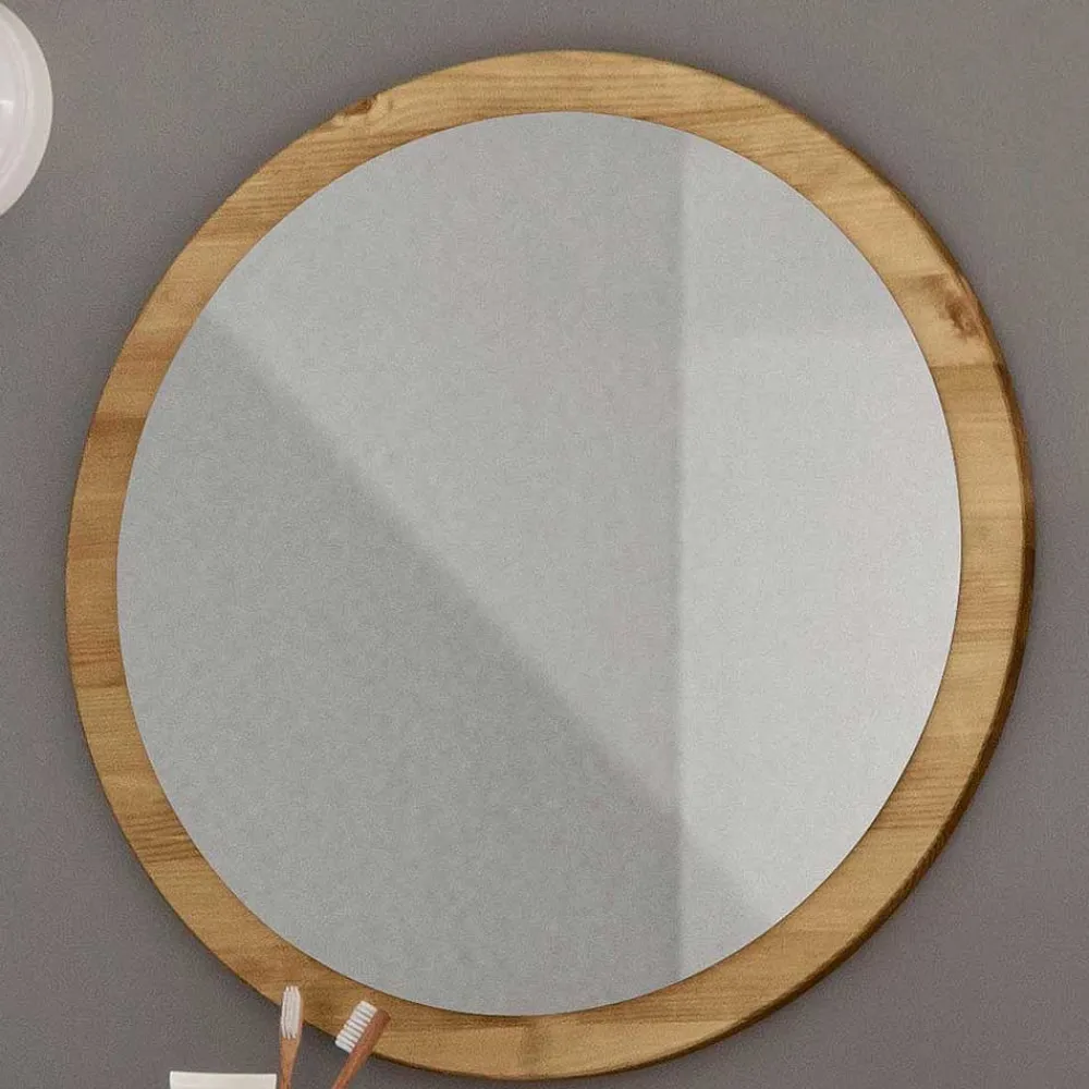 Wohnen Spiegel|Flurspiegel*Runder Flurspiegel mit Massivholzrahmen - Zavieca