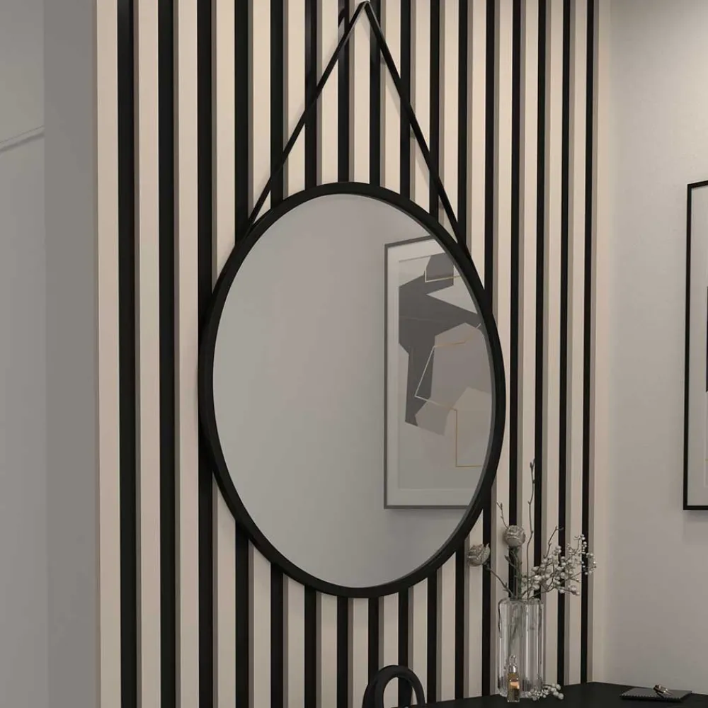 Wohnen Runder Hängespiegel in Schwarz Metallrahmen - Emotionnel