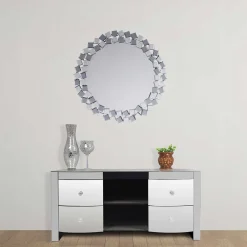 Wohnen Runder Hängespiegel in Silber & Grau - Compadro