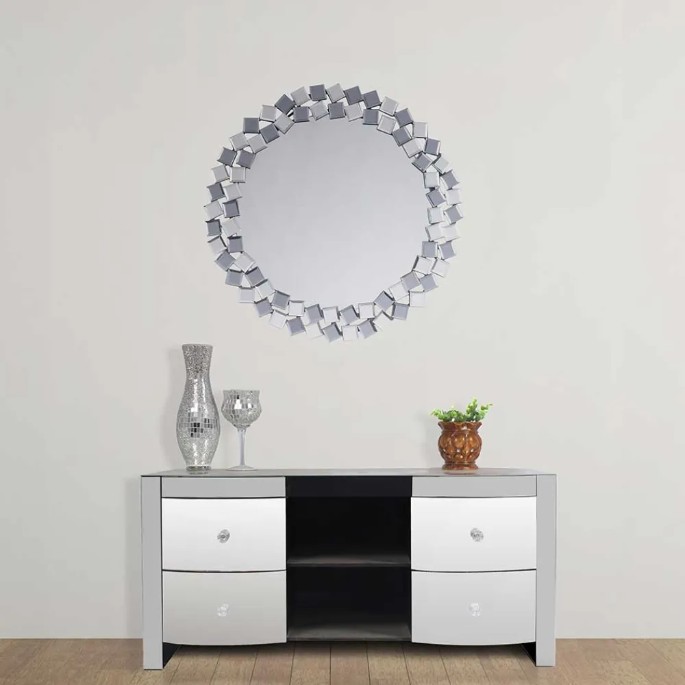 Wohnen Runder Hängespiegel in Silber & Grau - Compadro