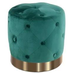 Wohnen Runder Hocker in Grün Samt & Gold Metall - Emiato