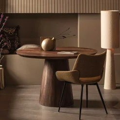 Wohnen Runder Holztisch in Walnuss Braun - Vrenzo