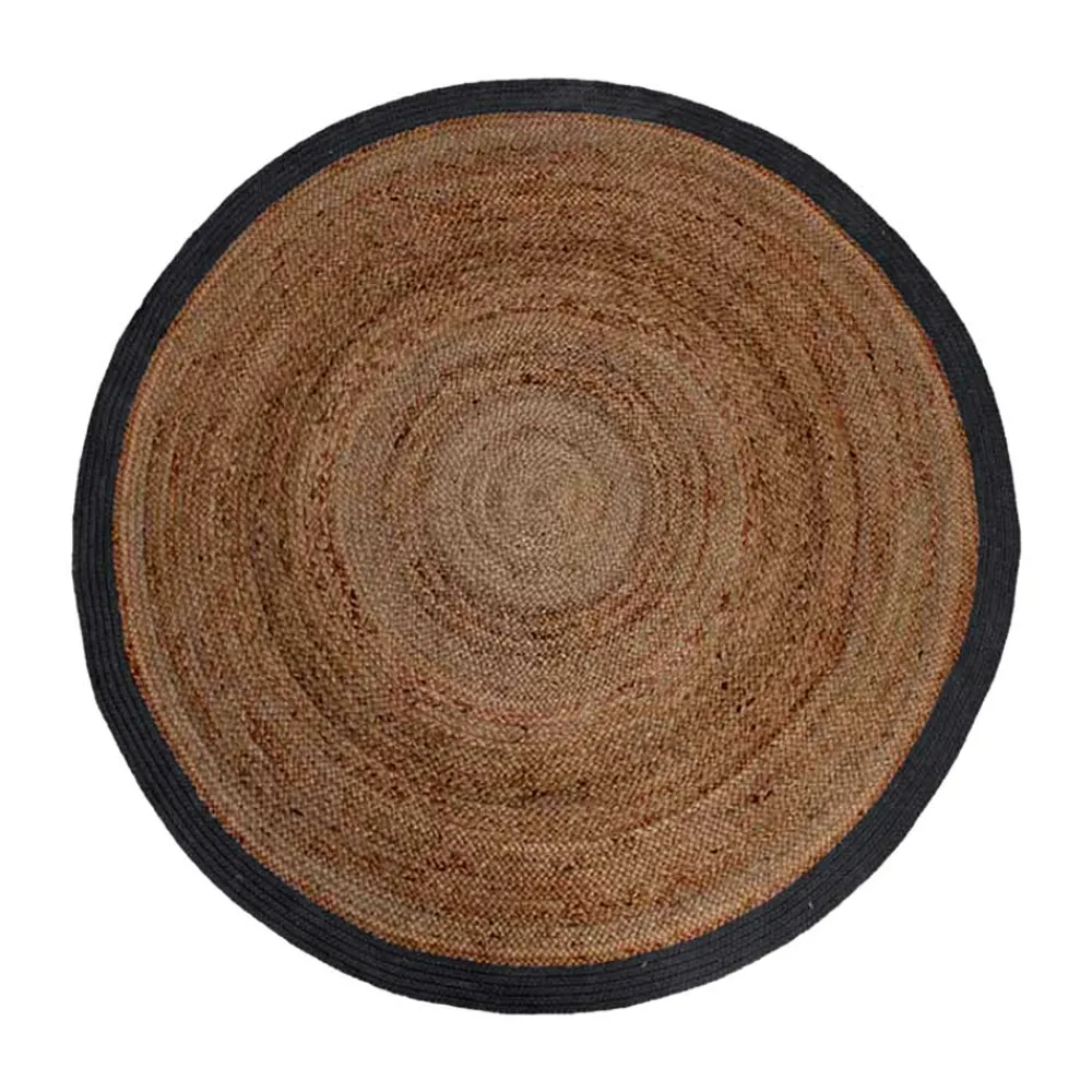Wohnen Teppiche*Runder Juteteppich mit Baumwollrand in Schwarz - Ophra