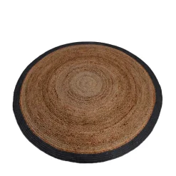 Wohnen Teppiche*Runder Juteteppich mit Baumwollrand in Schwarz - Ophra