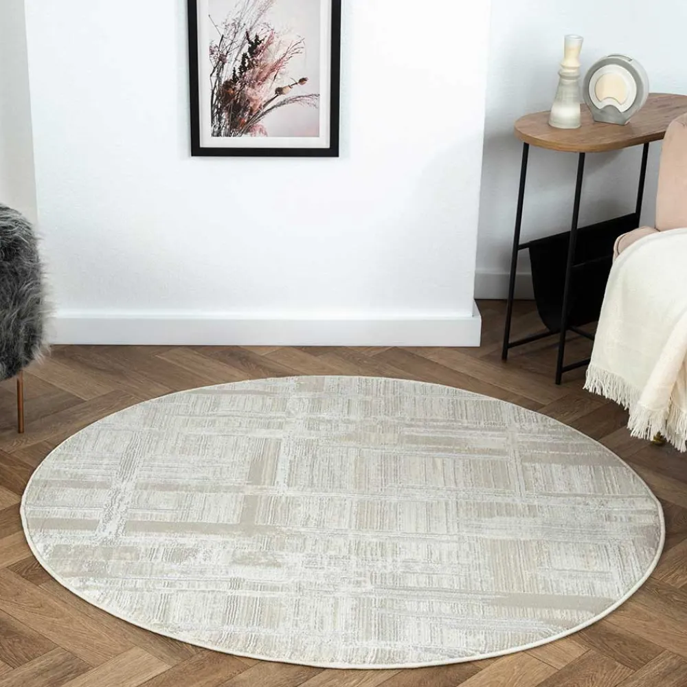 Wohnen Teppiche*Runder Kurzflor Teppich in Creme und Beige - Miaoli