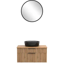 Wohnen Runder LED Spiegel und Waschkonsole - Crystoga (zweiteilig)