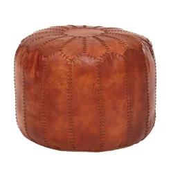 Wohnen Barhocker|Hocker*Runder Lederhocker in Cognac Braun - Fernandez