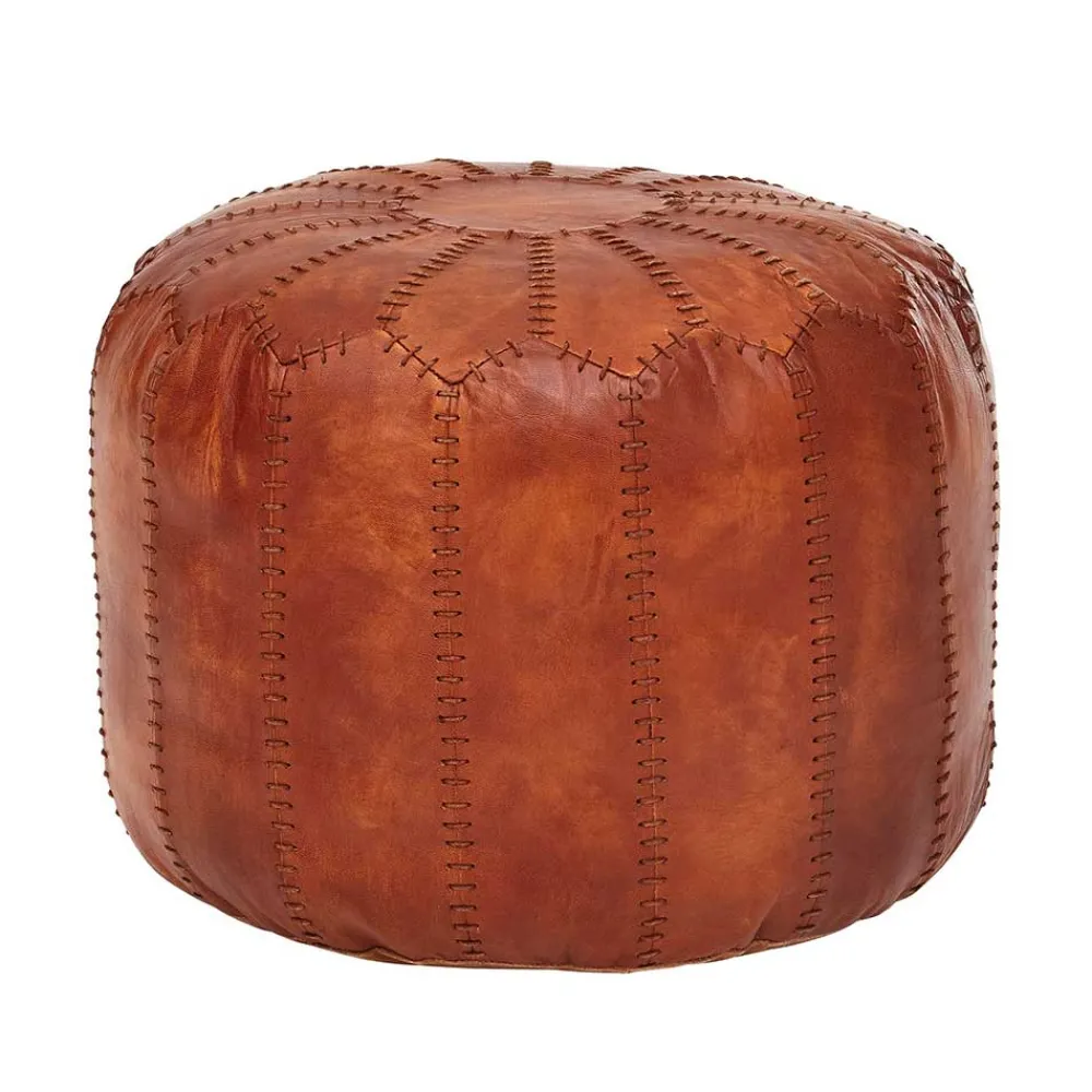 Wohnen Barhocker|Hocker*Runder Lederhocker in Cognac Braun - Fernandez