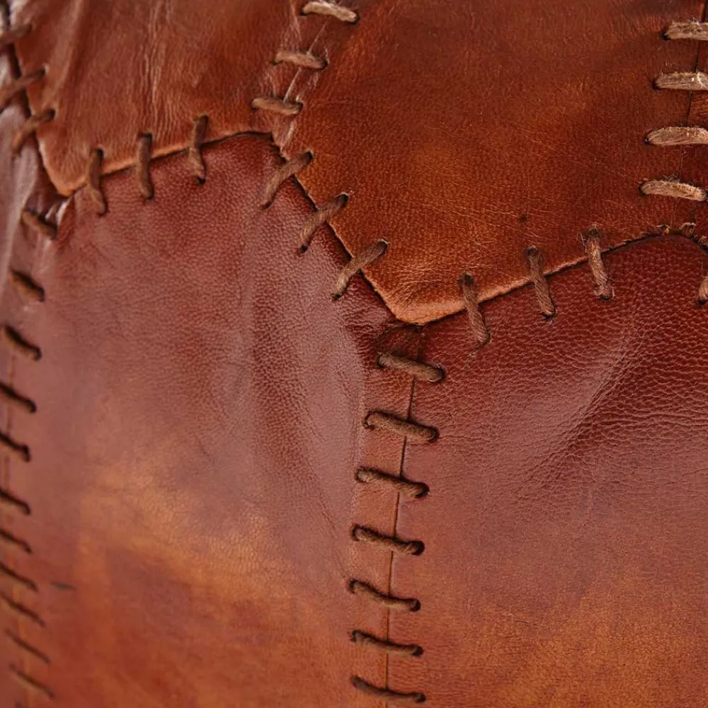 Wohnen Barhocker|Hocker*Runder Lederhocker in Cognac Braun - Fernandez