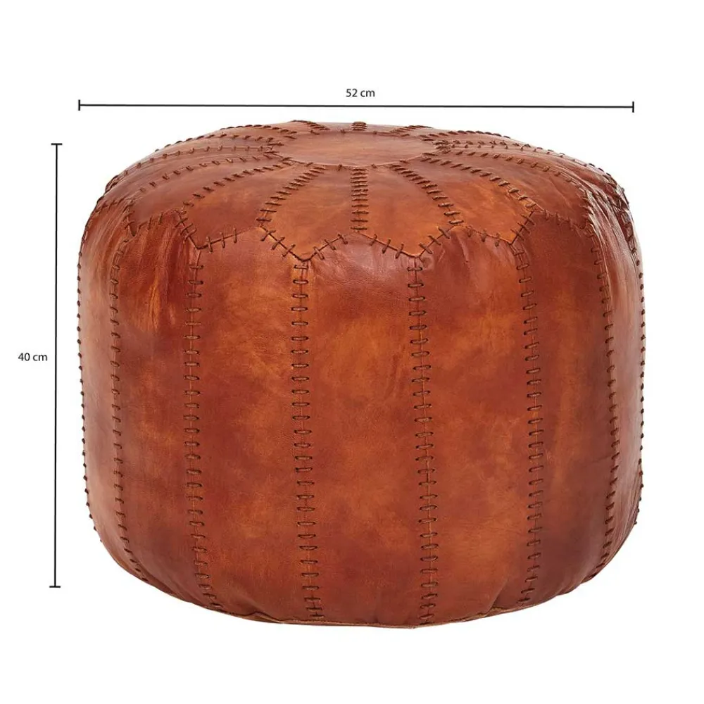 Wohnen Barhocker|Hocker*Runder Lederhocker in Cognac Braun - Fernandez