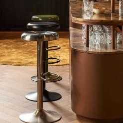 Wohnen Runder Metall-Barhocker in Grün - höhenverstellbar - Giolia