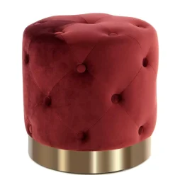 Wohnen Runder Polsterhocker in Dunkelrot & Gold - Abenda