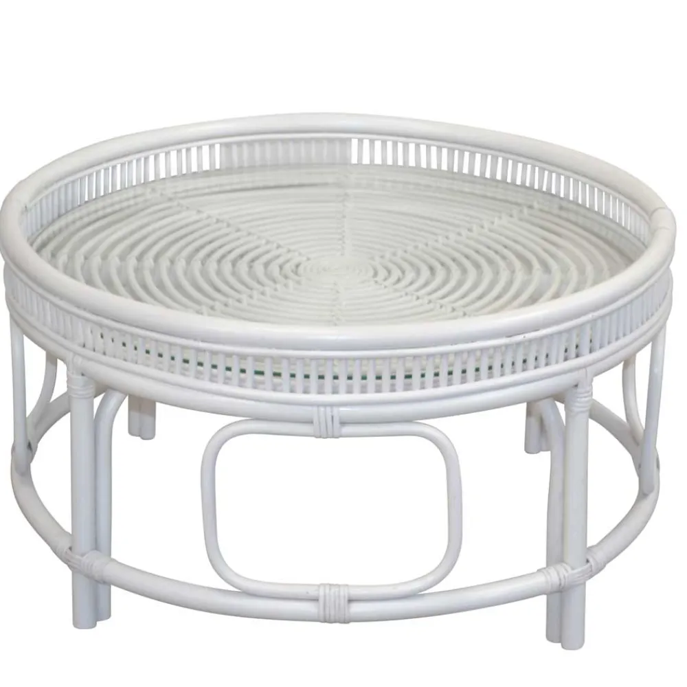 Wohnen Rattanmöbel*Runder Rattan Couchtisch in Weiß - Cowjoy