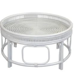 Wohnen Rattanmöbel*Runder Rattan Couchtisch in Weiß - Cowjoy