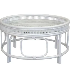 Wohnen Rattanmöbel*Runder Rattan Couchtisch in Weiß - Cowjoy