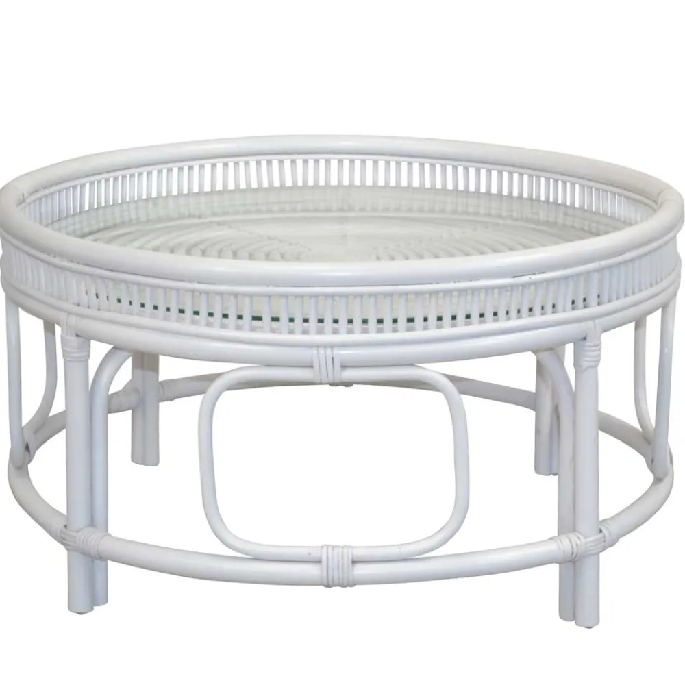 Wohnen Rattanmöbel*Runder Rattan Couchtisch in Weiß - Cowjoy