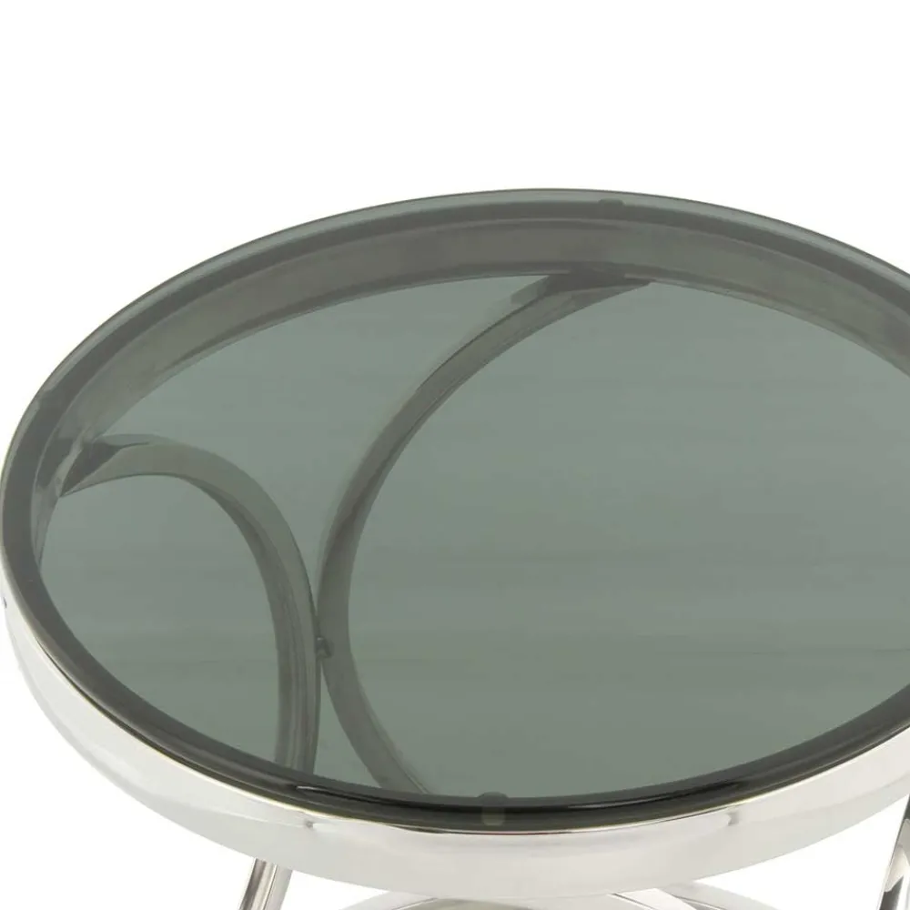 Wohnen Telefontische*Runder Schwarzglas Beistelltisch mit Edelstahl - Elian