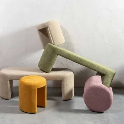 Wohnen Runder Sitzhocker in Gelb Chenillebezug - Lourettes (2er Set)