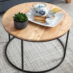 Wohnen Runder Sofatisch aus Akazie & Metall - Pulvaria