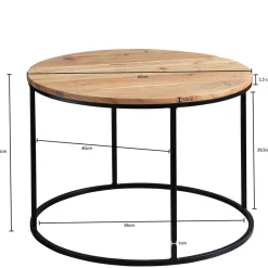 Wohnen Runder Sofatisch aus Akazie & Metall - Pulvaria