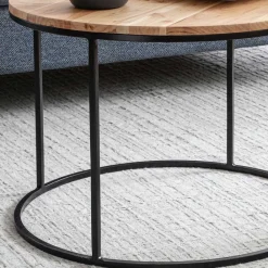 Wohnen Runder Sofatisch aus Akazie & Metall - Pulvaria
