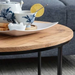 Wohnen Runder Sofatisch aus Akazie & Metall - Pulvaria